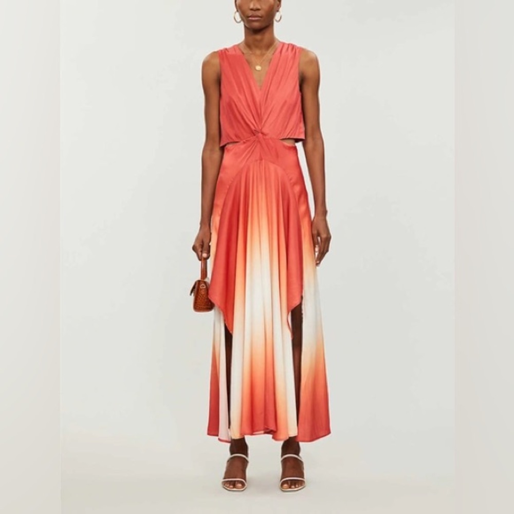 NWT MAJE Resia Ombré TIE-DYE SATIN SCARF DRESS Sz S Fit Flare maxi Party Event - Picture 2 of 14
